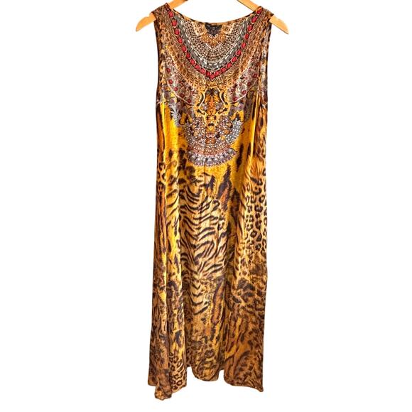 Inoa Sleeveless Silk Tiger Print Studded Maxi Dress - size 1 (US 8-14) - Picture 3 of 6